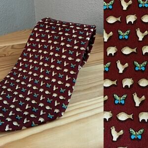 Salvatore Ferragamo Butterfly Fish Silk Printed Novelty Tie - Red, Cream